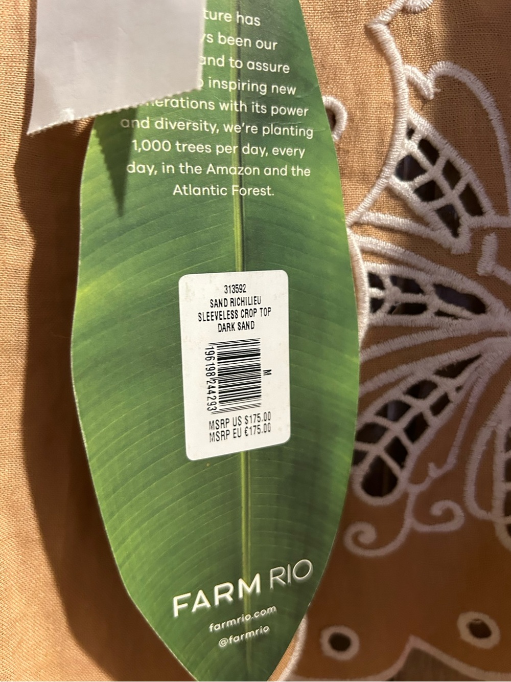NWT Farm Rio SAND RICHILIEU
SLEEVELESS CROP TOP, M - Picture 8 of 12